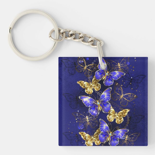 Composition with Sapphire Butterflies Key Ring (Front)