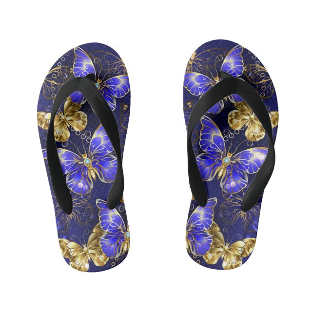 Composition with Sapphire Butterflies Kid's Flip Flops (Footbed)