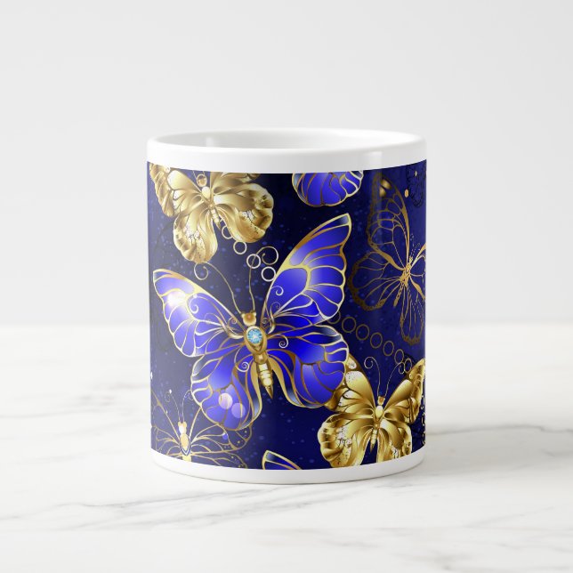 Composition with Sapphire Butterflies Large Coffee Mug (Front)