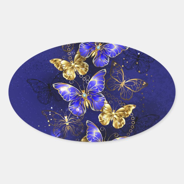 Composition with Sapphire Butterflies Oval Sticker (Front)