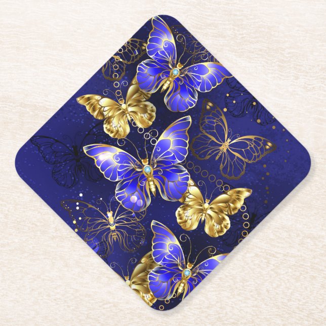 Composition with Sapphire Butterflies Paper Coaster (Front)