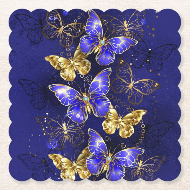Composition with Sapphire Butterflies Paper Coaster (Front)
