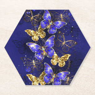 Composition with Sapphire Butterflies Paper Coaster