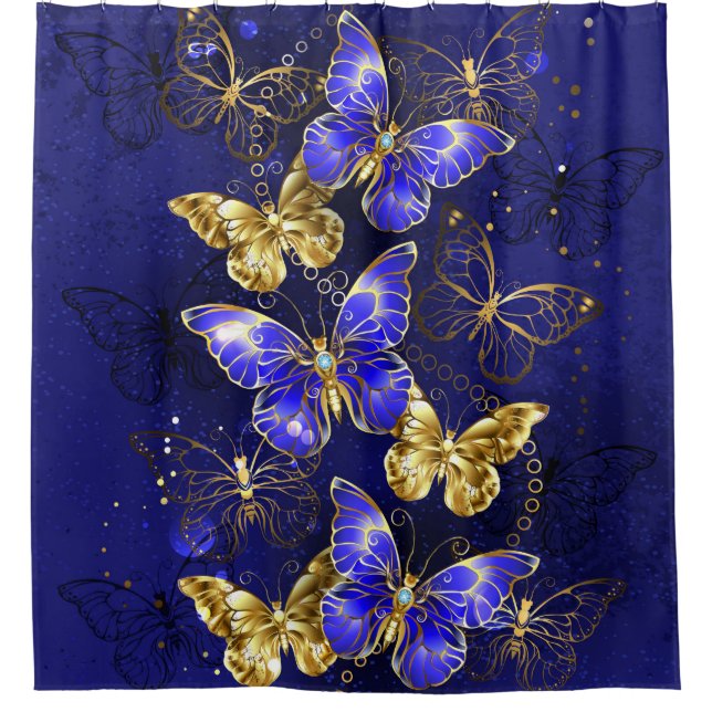 Composition with Sapphire Butterflies Shower Curtain (Front)