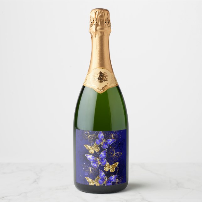 Composition with Sapphire Butterflies Sparkling Wine Label (Front)