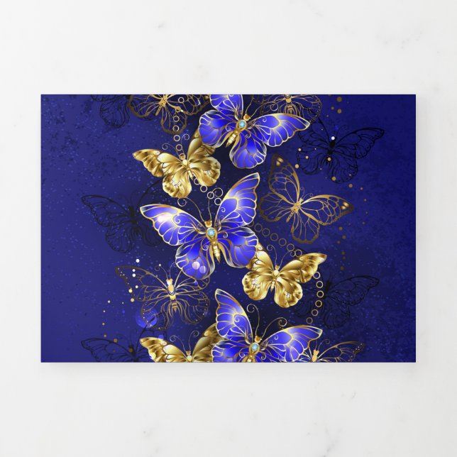 Composition with Sapphire Butterflies Tri-Fold Holiday Card (Cover)