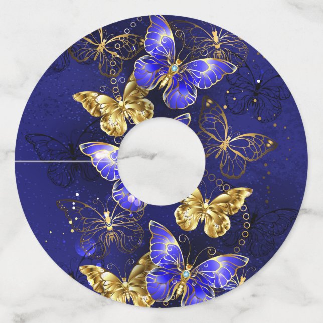 Composition with Sapphire Butterflies Wine Glass Tag (Front)