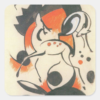 Composition with Two Deer by Franz Marc Square Sticker