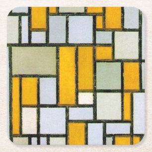 Composition Yellow and Gray, Mondrian Square Paper Coaster