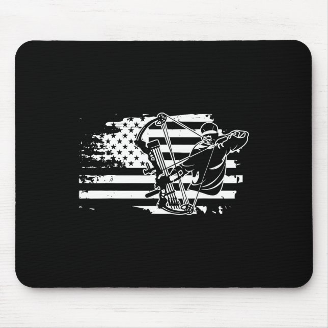 Compound Bow Hunting Gear Retro American Flag Mens Mouse Mat (Front)