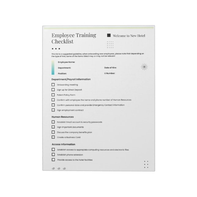  Comprehensive Employee Training Checklist for New Notepad (Rotated)