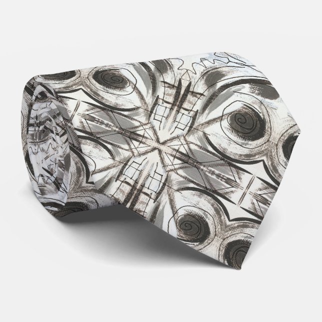 Compromise-Black and Grey Abstract Brushstrokes Tie (Rolled)