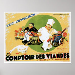 Comptoir Des Viandes Vintage Food Ad Art Poster