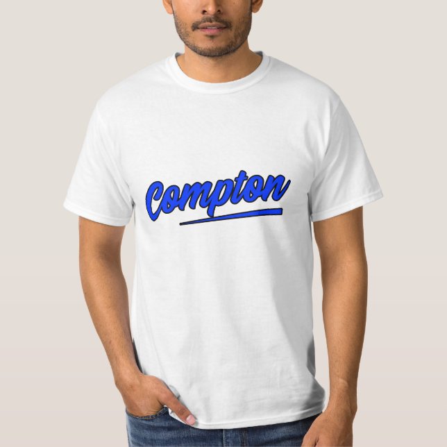 Compton California Blue Typography T-Shirt (Front)