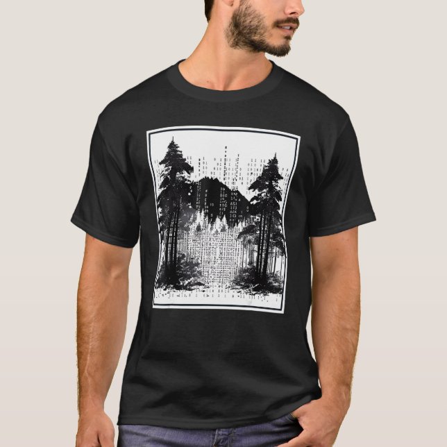 Computer Binary Code Programmer Forest Landscape T-Shirt (Front)
