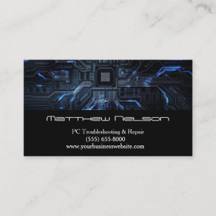 Computer Blue Motherboard Laptop Technician Repair Business Card