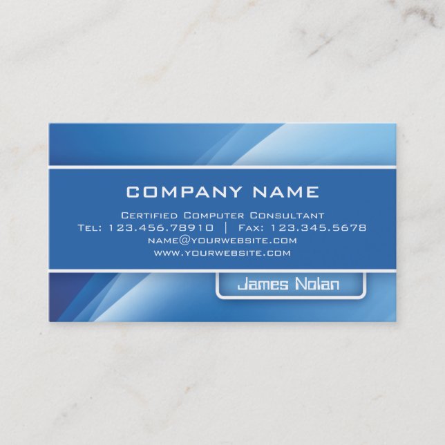 Computer Business Cards Blue Abstract Rays (Front)