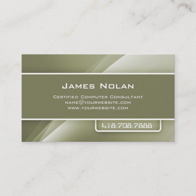 Computer Business Cards Olive Abstract Rays (Front)