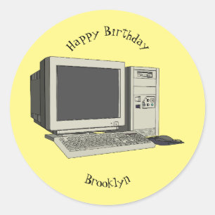 Computer cartoon illustration classic round sticker
