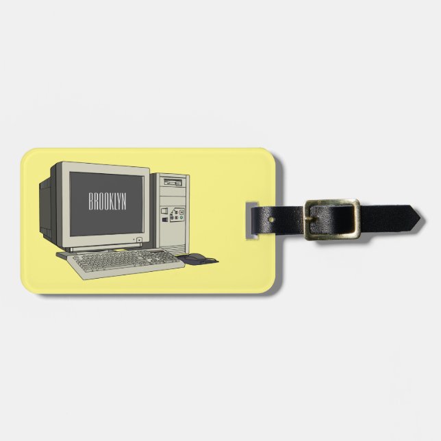 Computer cartoon illustration luggage tag (Front Horizontal)