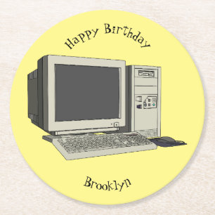 Computer cartoon illustration round paper coaster