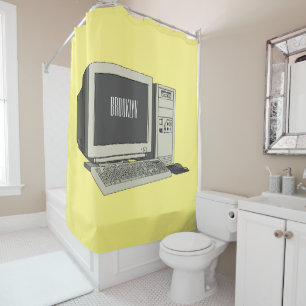Computer cartoon illustration shower curtain