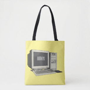 Computer cartoon illustration tote bag