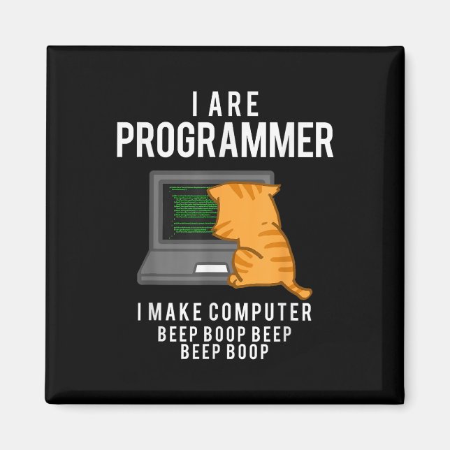 Computer Cat Programmer Funny Coder Meme  Magnet (Front)