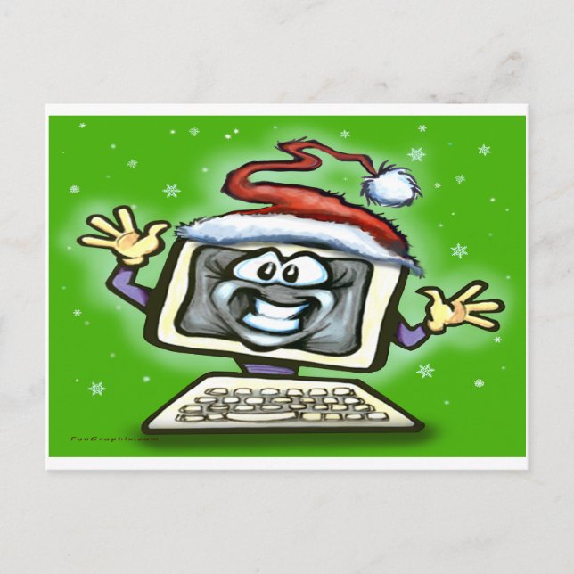 Computer Christmas Holiday Postcard (Front)