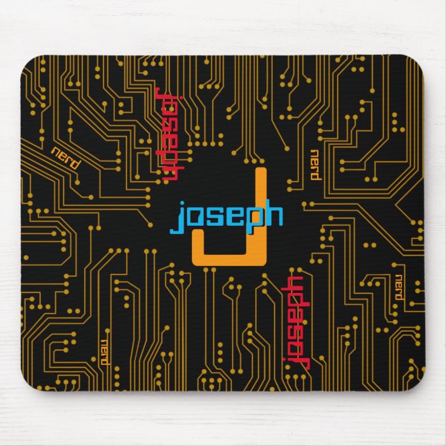 Computer Circuit Board Black Gold Monogram Mouse Mat (Front)