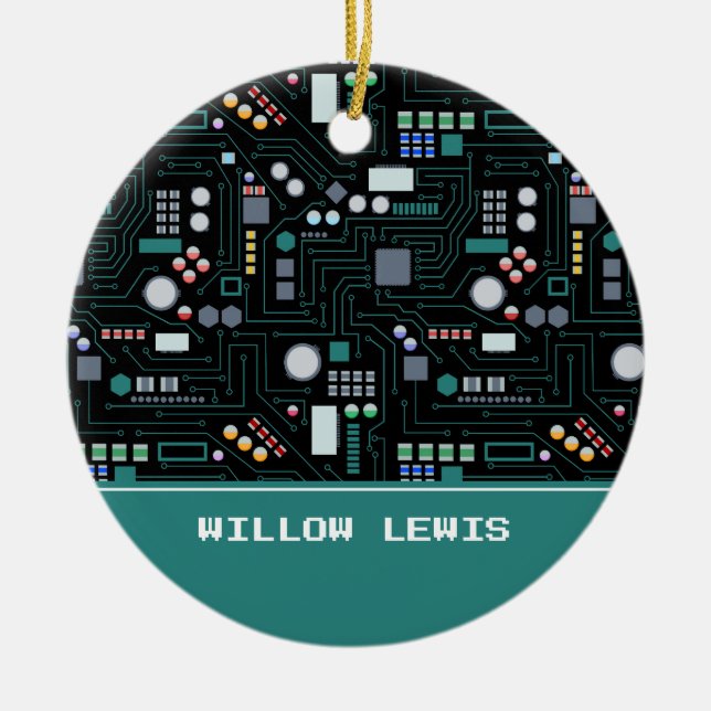Computer Circuit Board Custom Name Ceramic Tree Decoration (Front)