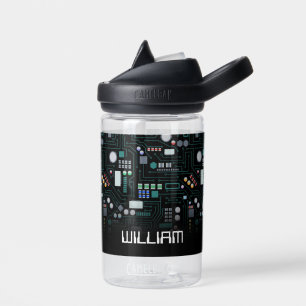 Computer Circuit Board Kids Custom Name School Water Bottle