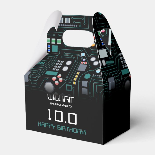Computer Circuit Board Kids Robotic Birthday Party Favour Box (Front Side)