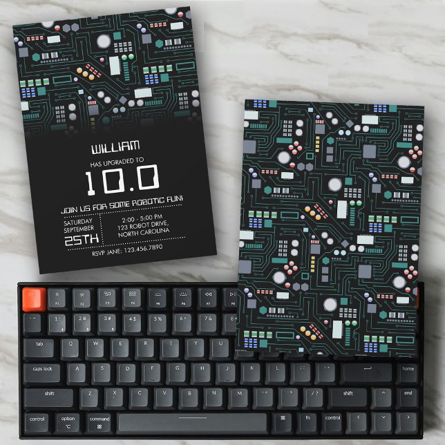 Computer Circuit Board Kids Robotic Birthday Party Invitation (Computer Circuit Board Kids Robotic Birthday Party Invitation)