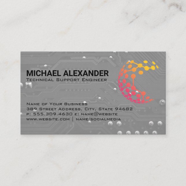 Computer Circuit Board | Modern Tech Logo Business Card (Front)