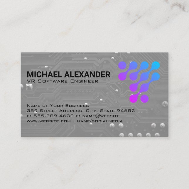 Computer Circuit Board | Modern Tech Logo Business Card (Front)