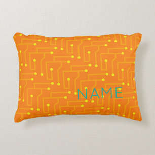 Computer Circuit Board orange yellow Kids Name Decorative Cushion