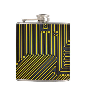 Computer circuit board pattern hip flask