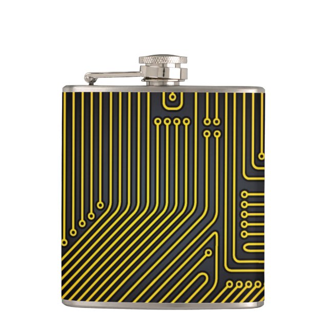 Computer circuit board pattern hip flask (Front)