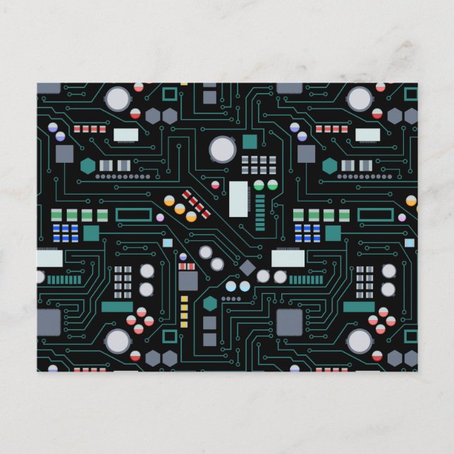 Computer Circuit Board Pattern  Holiday Postcard (Front)