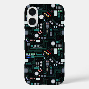 Computer Circuit Board Pattern Office Decor iPhone 16 Case