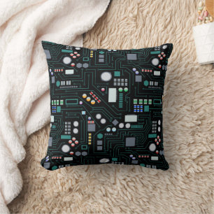 Computer Circuit Board Pattern Office Decor Cushion