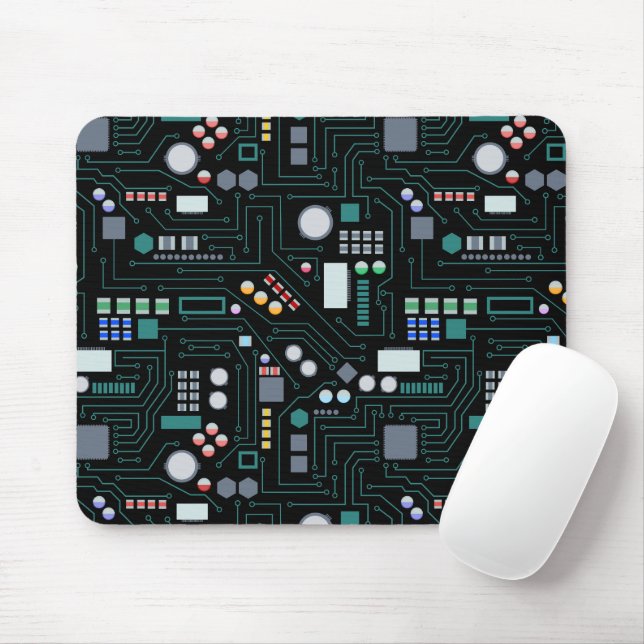 Computer Circuit Board Pattern Office Decor Mouse Mat (With Mouse)