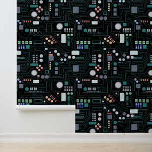 Computer Circuit Board Pattern Office Decor Wallpaper