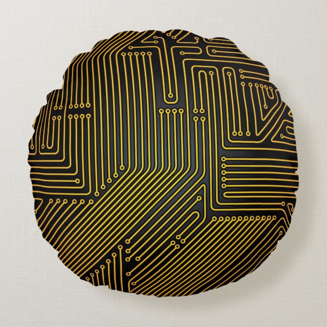 Computer circuit board pattern round cushion (Front)