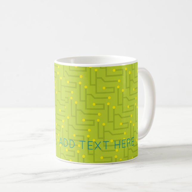 Computer Circuit Board Tech TEXT green yellow blue Coffee Mug (Front Right)