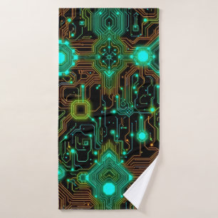 computer circuit board with many lights bath towel