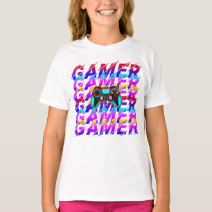 Computer Controller Gamer Typography repeated text T-Shirt