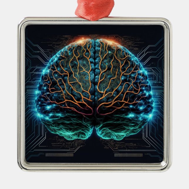 Computer Cyber Brain Christmas Ornament (Front)