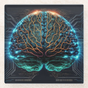 Computer Cyber Brain Glass Coaster